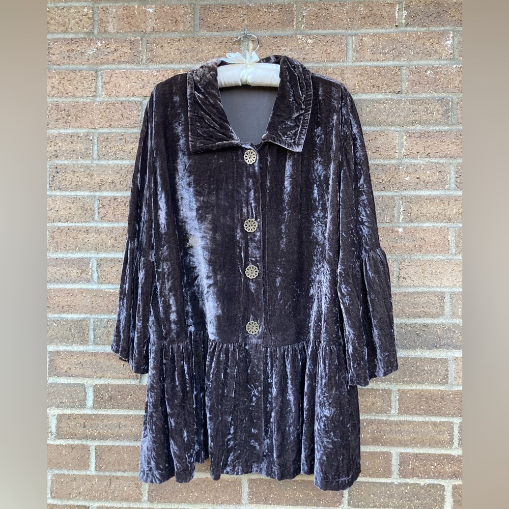 Moonlight Crushed Brown Velvet button down Cardigan, L